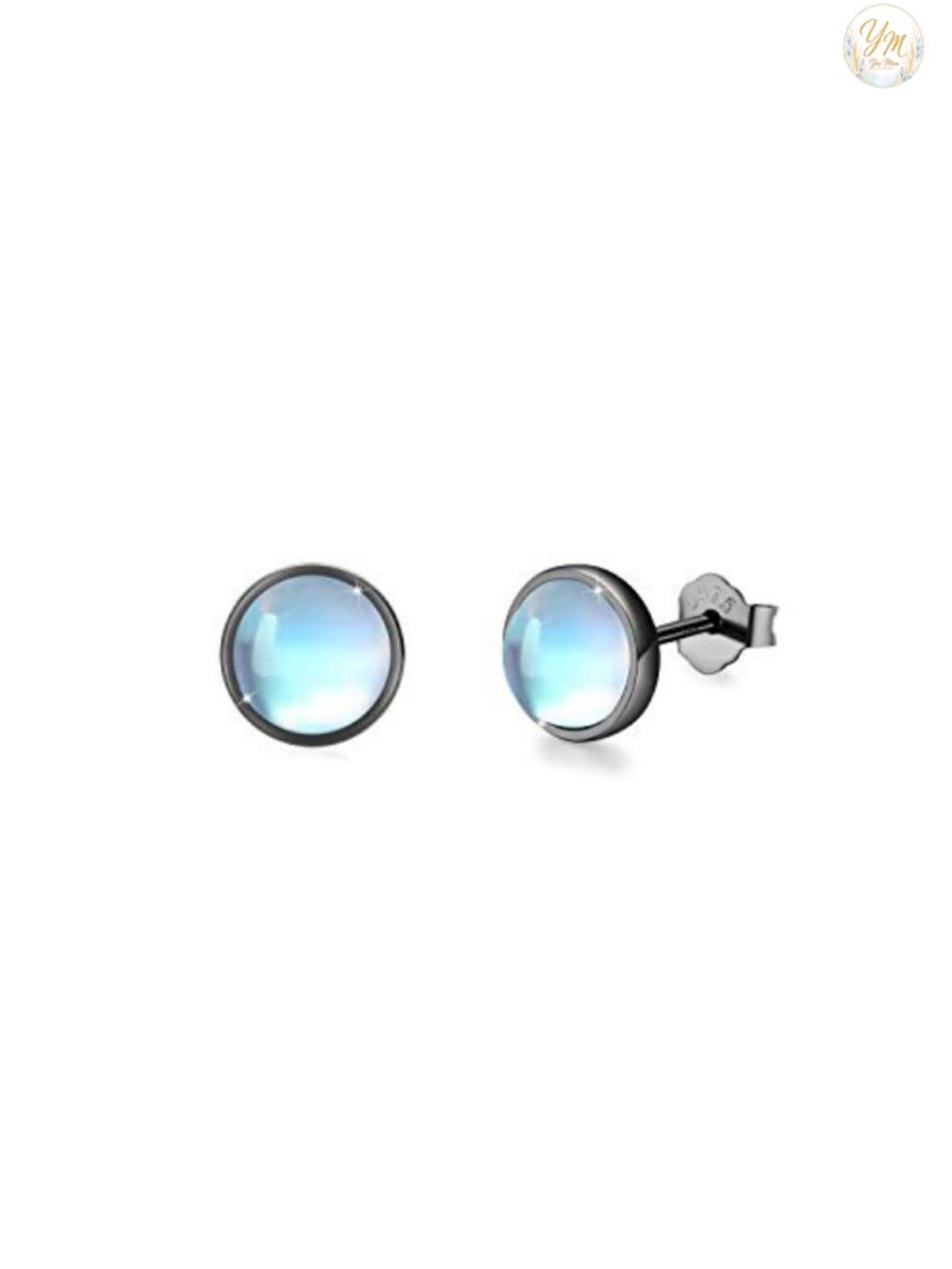 Sterling Silver Synthetic Moonstone Stud Earrings Hypoallergenic Round Earrings